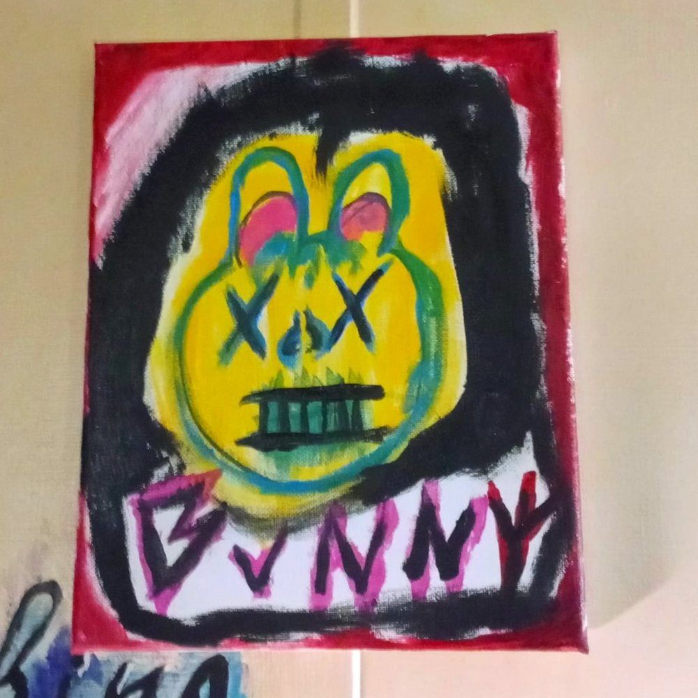 'Yellow-Haired Bvnny' Acrylic Painting on Stretched Canvas